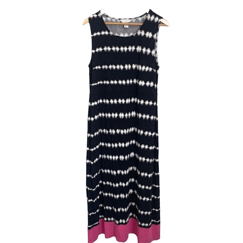 Christopher Banks Women MEDIUM black white maxi dress Sleeveless Pink Trim